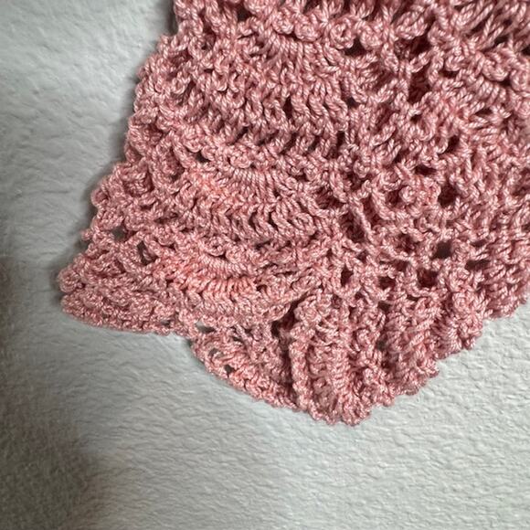 Vintage J.M. Pink Hand Crochet Blush Pink Dress and Cardigan Sz Large - Picture 8 of 16